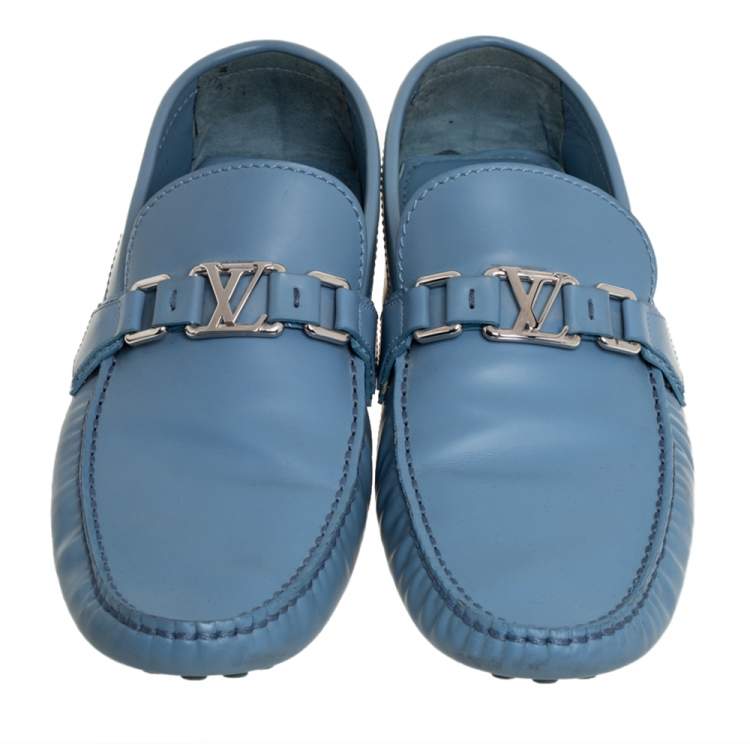 Pre Owned Louis Vuitton Blue Leather Hockenheim Loafers Size 43