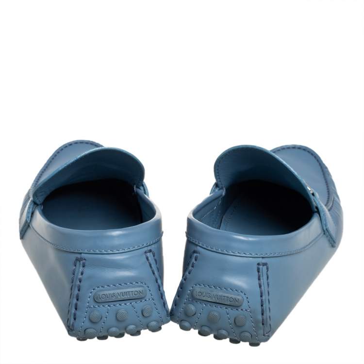 Pre Owned Louis Vuitton Blue Leather Hockenheim Loafers Size 43