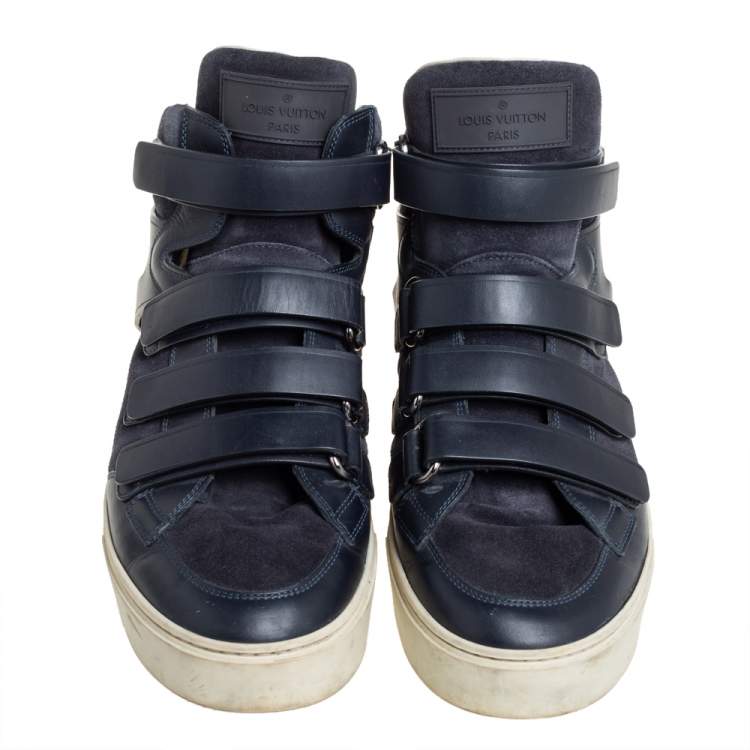 Pre Owned Louis Vuitton Blue Suede And Leather Velcro Straps High Top Sneakers Size 43