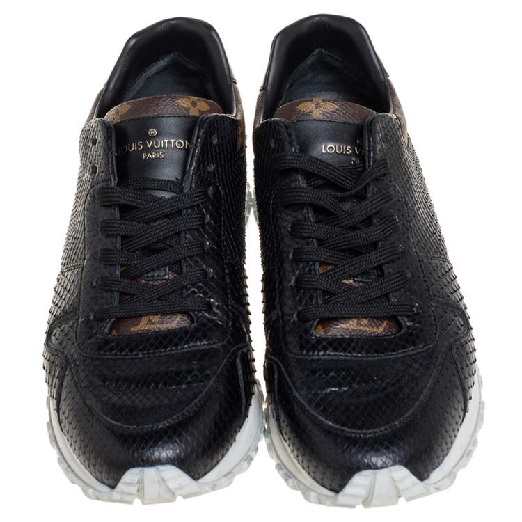 Pre Owned Louis Vuitton Black Python and Monogram Canvas Run Away Low Top Sneakers Size 40
