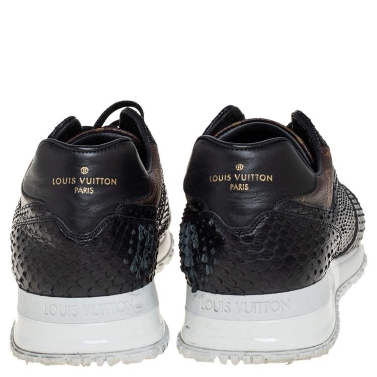 Pre Owned Louis Vuitton Black Python and Monogram Canvas Run Away Low Top Sneakers Size 40
