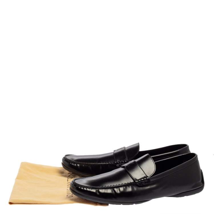 Pre Owned Louis Vuitton Black Leather Slip On Loafers Size 45