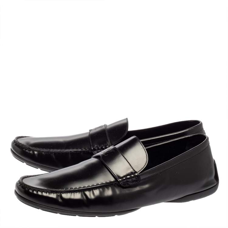 Pre Owned Louis Vuitton Black Leather Slip On Loafers Size 45