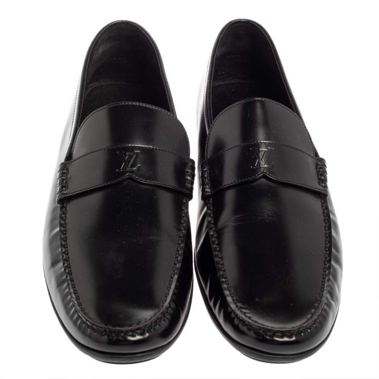Pre Owned Louis Vuitton Black Leather Slip On Loafers Size 45