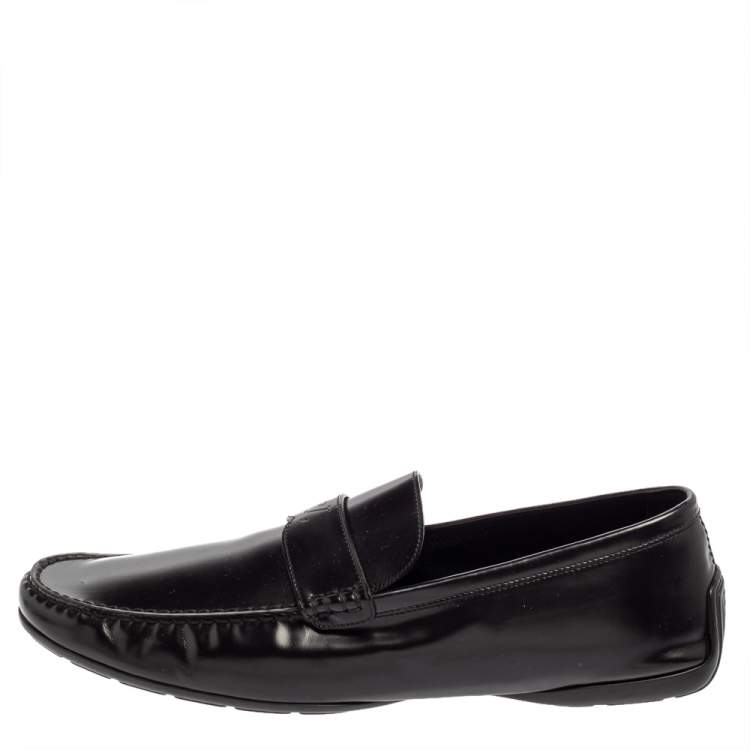 Pre Owned Louis Vuitton Black Leather Slip On Loafers Size 45