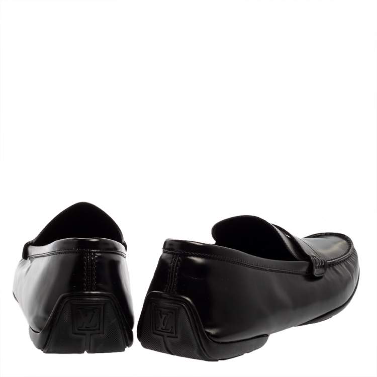 Pre Owned Louis Vuitton Black Leather Slip On Loafers Size 45