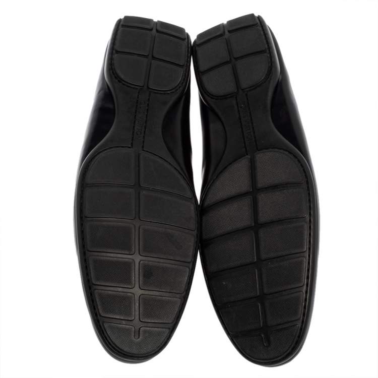 Pre Owned Louis Vuitton Black Leather Slip On Loafers Size 45