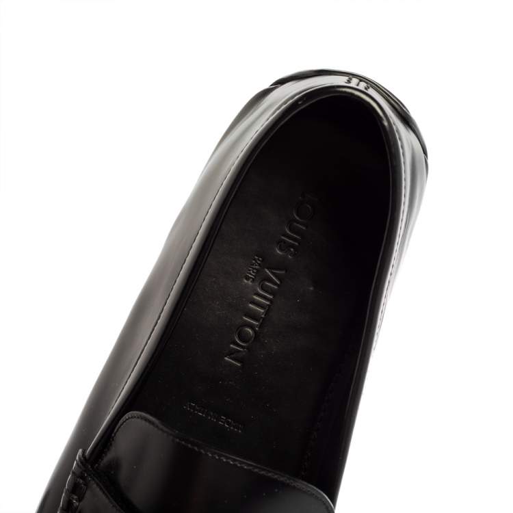 Pre Owned Louis Vuitton Black Leather Slip On Loafers Size 45