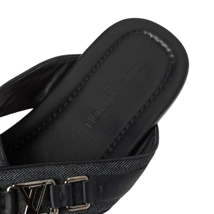 Pre Owned  Louis Vuitton Blue Fabric and Leather Hamptons Thong Sandals Size 45.5