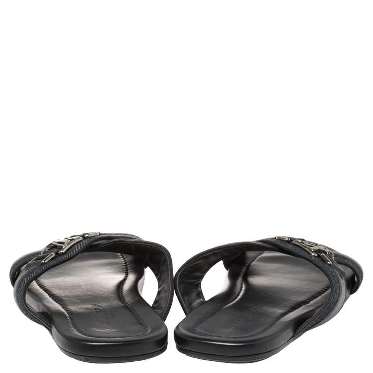 Pre Owned  Louis Vuitton Blue Fabric and Leather Hamptons Thong Sandals Size 45.5