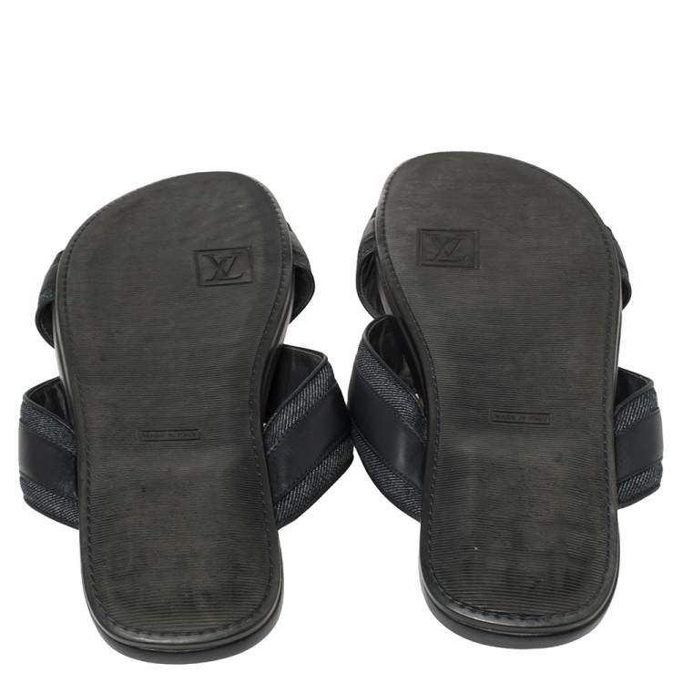 Pre Owned  Louis Vuitton Blue Fabric and Leather Hamptons Thong Sandals Size 45.5
