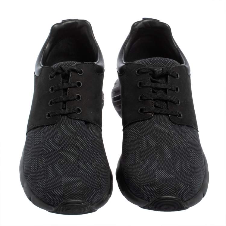 Pre Owned Louis Vuitton Black Damier Nylon and Nubuck Fastlane Sneakers Size 40