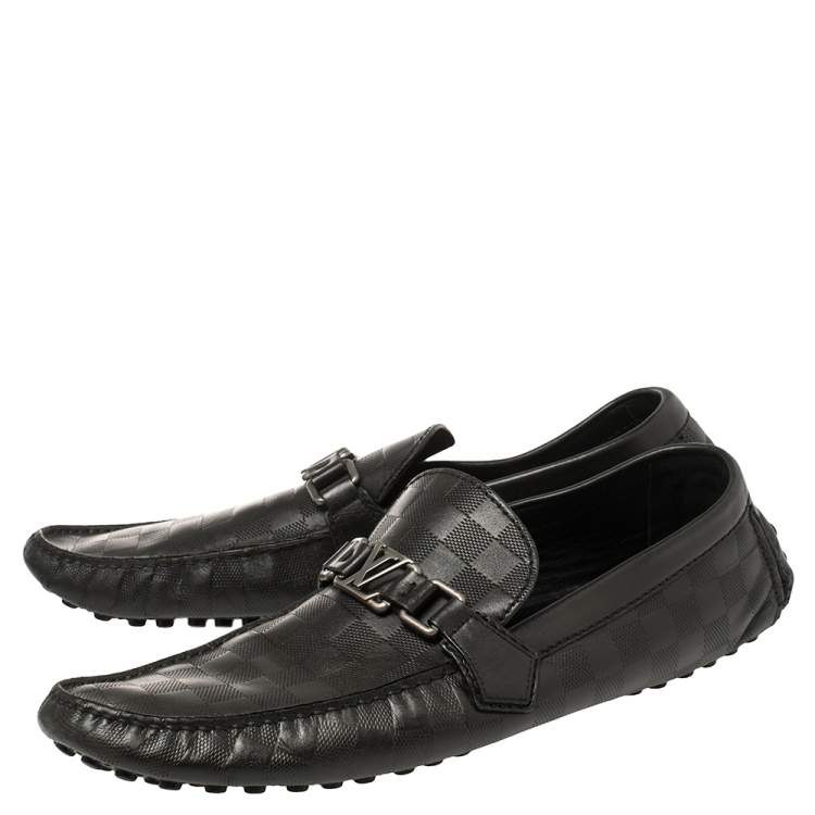 Pre Owned Louis Vuitton Black Leather Damier Infini Hockenheim Moccasins Size 45.5