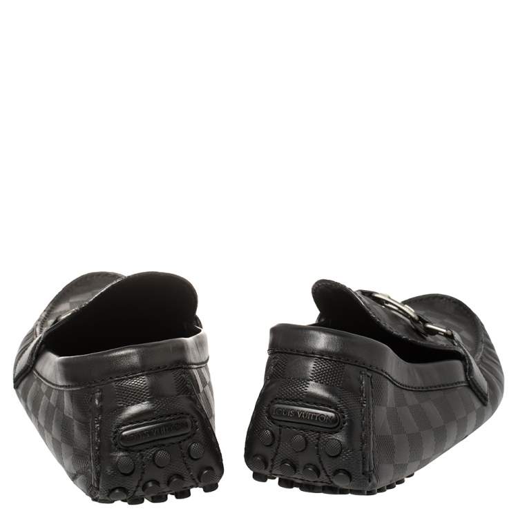 Pre Owned Louis Vuitton Black Leather Damier Infini Hockenheim Moccasins Size 45.5