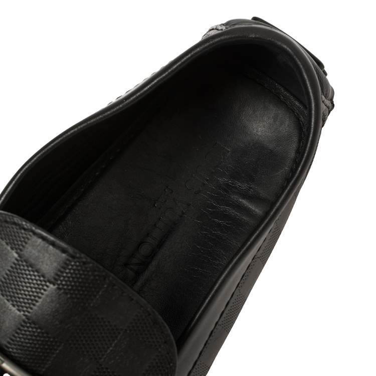 Pre Owned Louis Vuitton Black Leather Damier Infini Hockenheim Moccasins Size 45.5