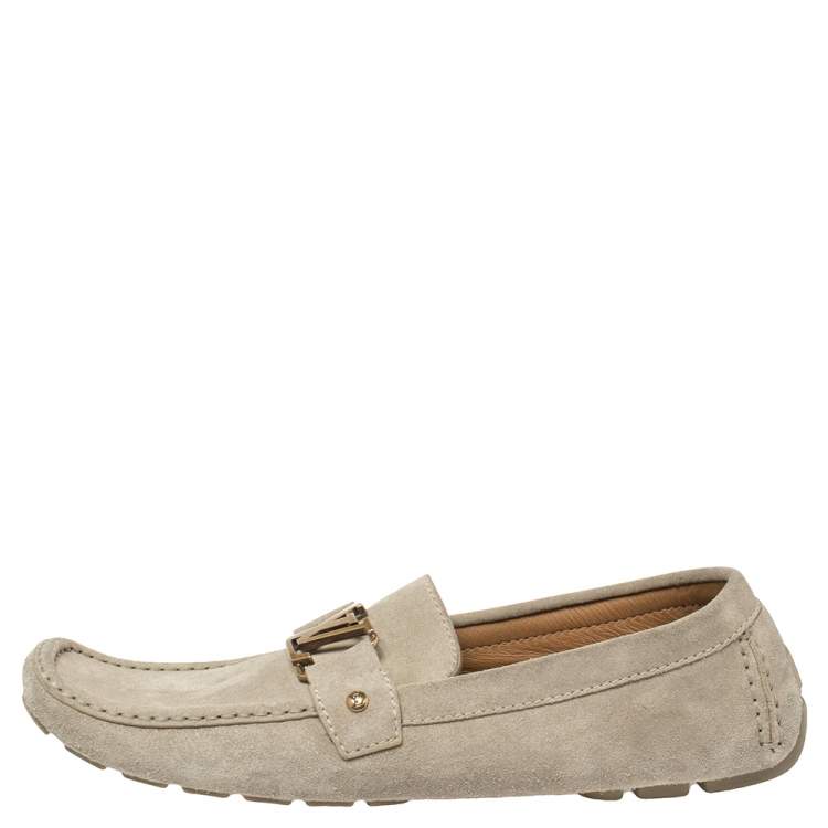Pre Owned Louis Vuitton Grey Suede Monte Carlo Loafers Size 45.5