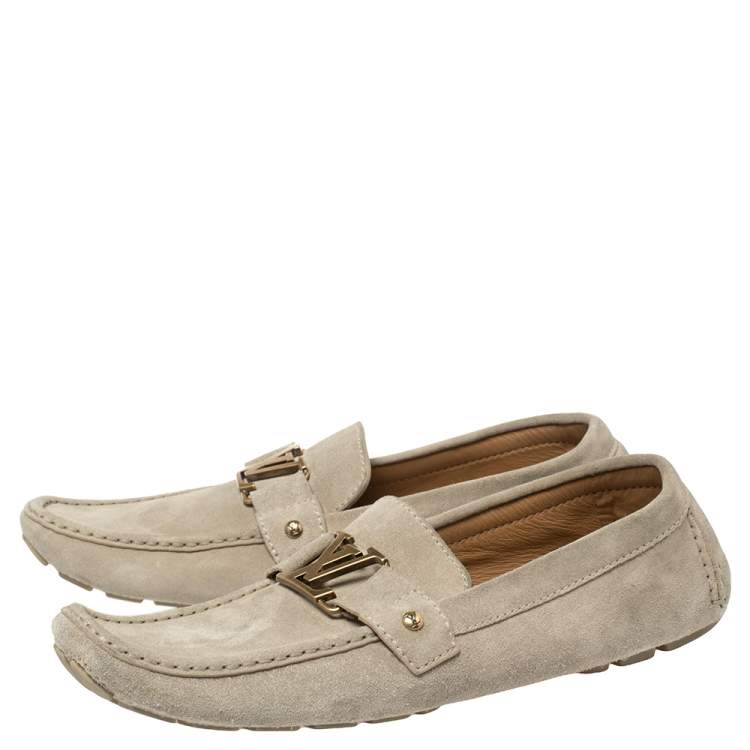 Pre Owned Louis Vuitton Grey Suede Monte Carlo Loafers Size 45.5