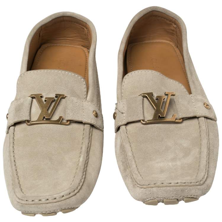 Pre Owned Louis Vuitton Grey Suede Monte Carlo Loafers Size 45.5