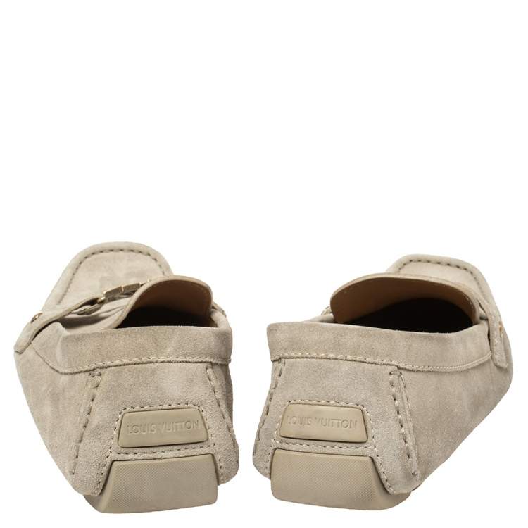 Pre Owned Louis Vuitton Grey Suede Monte Carlo Loafers Size 45.5