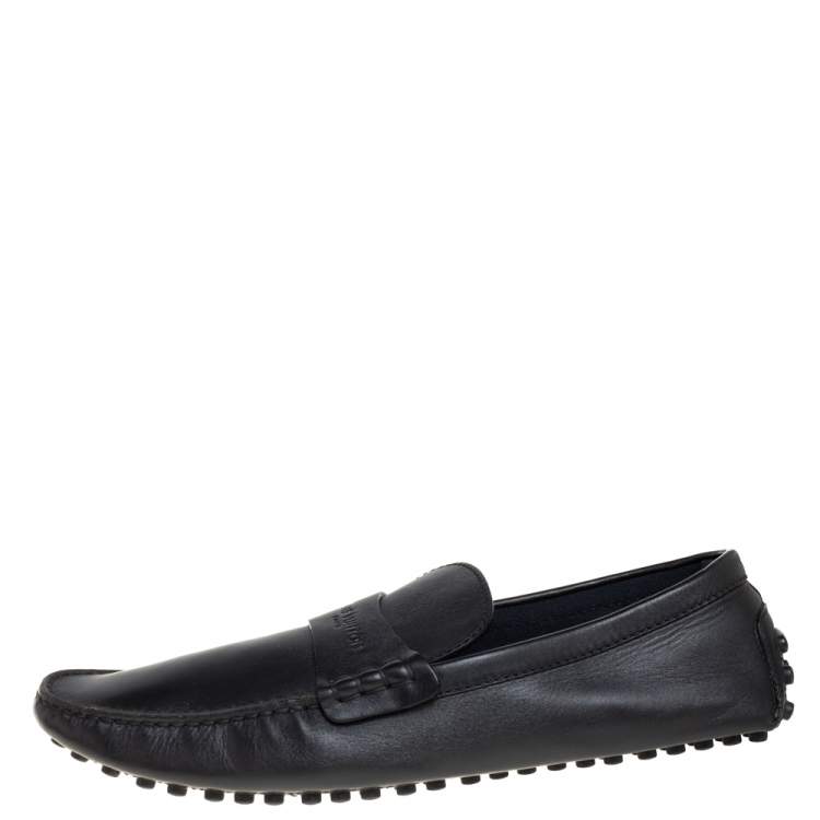 Pre Owned Louis Vuitton Black Leather Driving Loafers Size 45