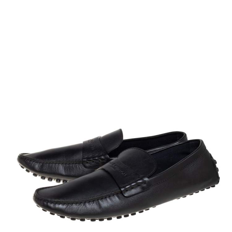 Pre Owned Louis Vuitton Black Leather Driving Loafers Size 45