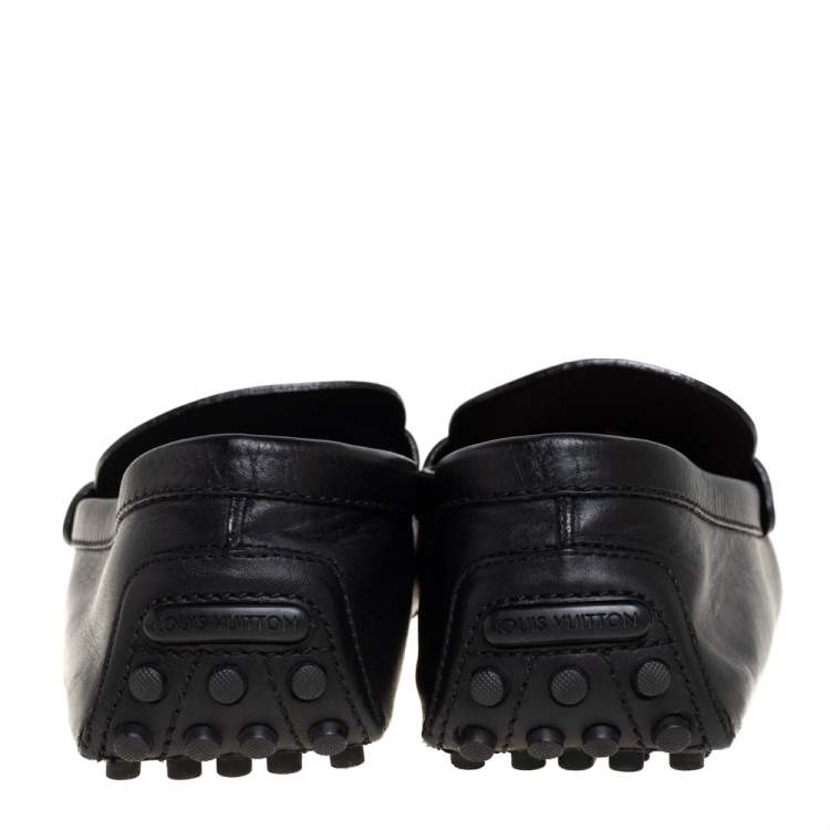 Pre Owned Louis Vuitton Black Leather Driving Loafers Size 45