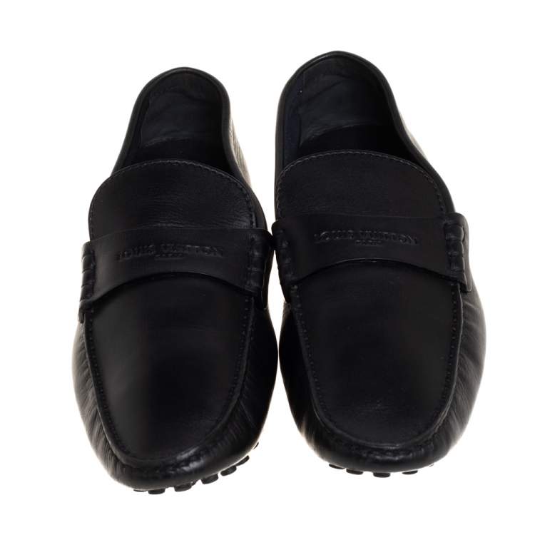 Pre Owned Louis Vuitton Black Leather Driving Loafers Size 45