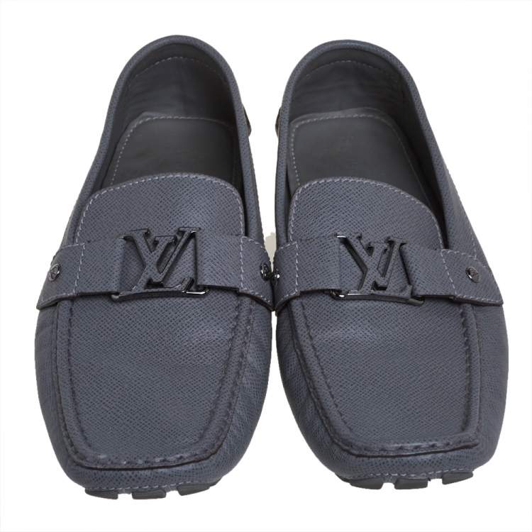 Pre Owned Louis Vuitton Grey Leather Monte Carlo Loafers Size 46