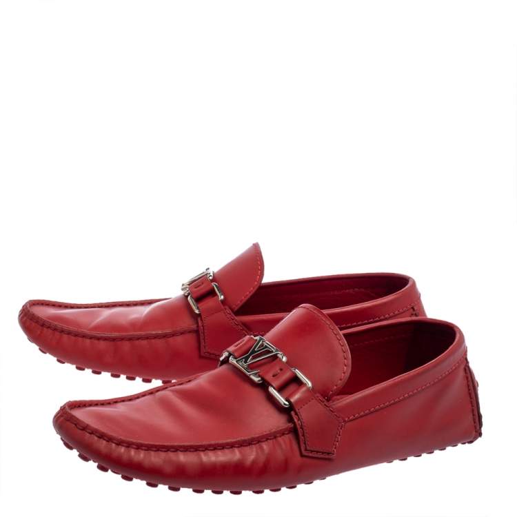 Pre Owned Louis Vuitton Red Leather Hockenheim Loafers Size 45