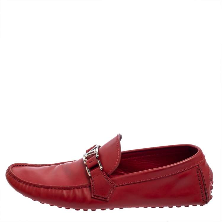 Pre Owned Louis Vuitton Red Leather Hockenheim Loafers Size 45
