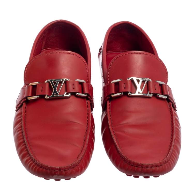 Pre Owned Louis Vuitton Red Leather Hockenheim Loafers Size 45