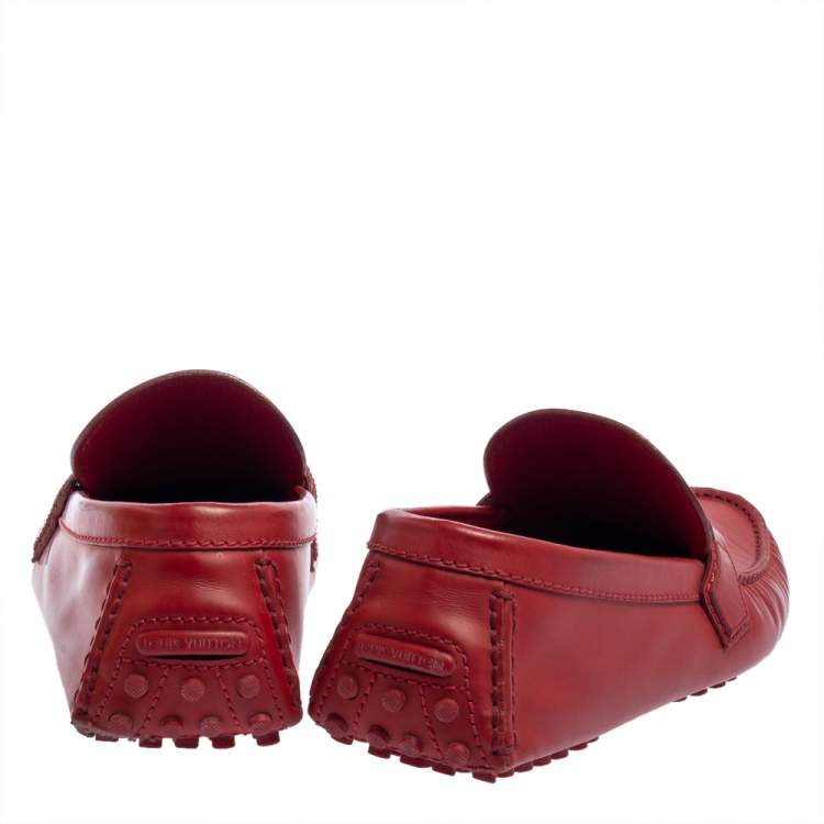 Pre Owned Louis Vuitton Red Leather Hockenheim Loafers Size 45
