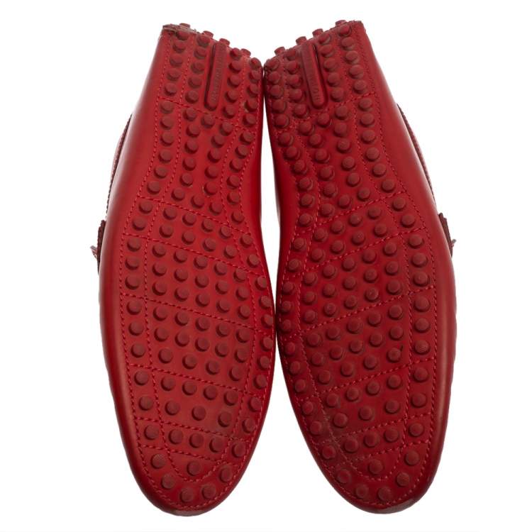 Pre Owned Louis Vuitton Red Leather Hockenheim Loafers Size 45