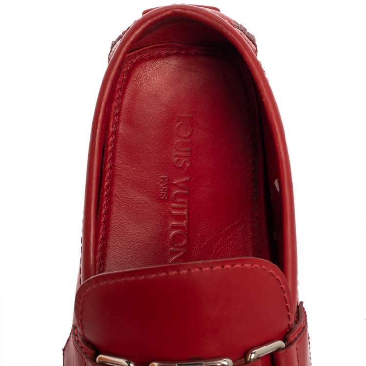 Pre Owned Louis Vuitton Red Leather Hockenheim Loafers Size 45