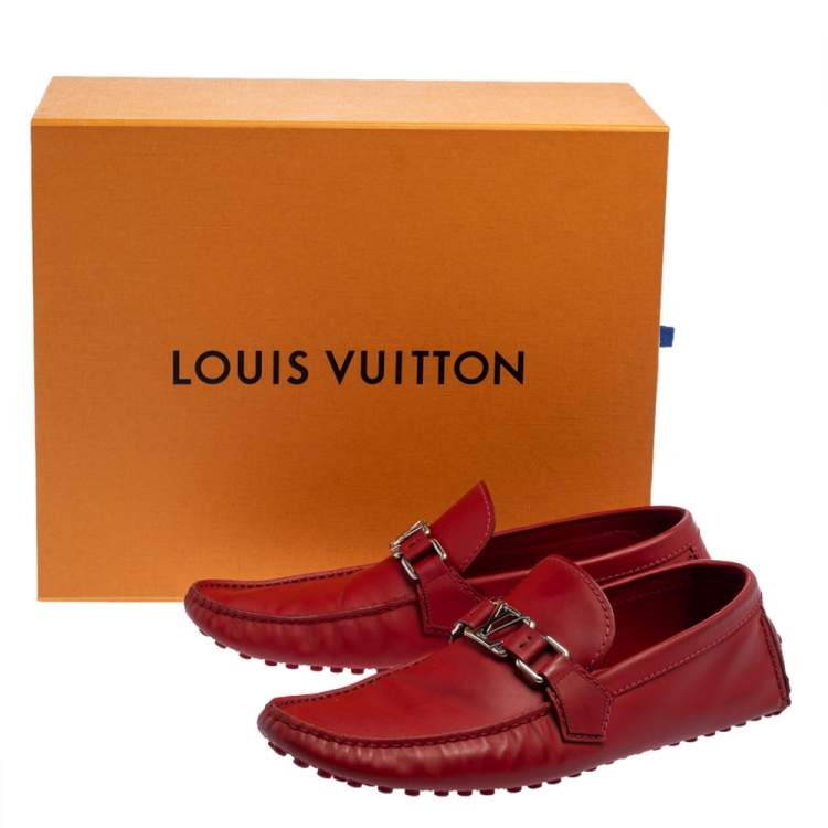 Pre Owned Louis Vuitton Red Leather Hockenheim Loafers Size 45