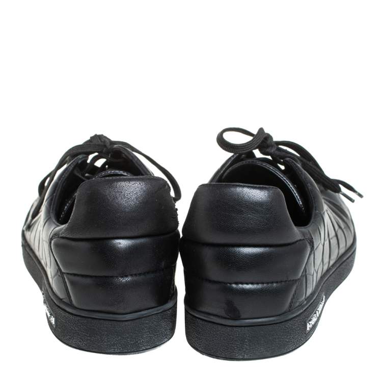 Pre Owned Louis Vuitton Black Croc Embossed Leather Front Row Lace Up Sneakers Size 40