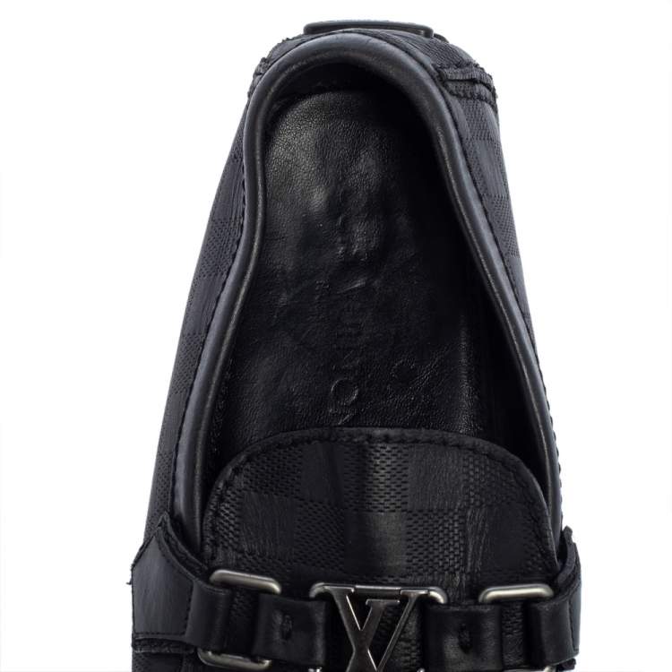 Pre Owned Louis Vuitton Black  Damier Embossed Leather Hockenheim Moccasin Loafers Size 40
