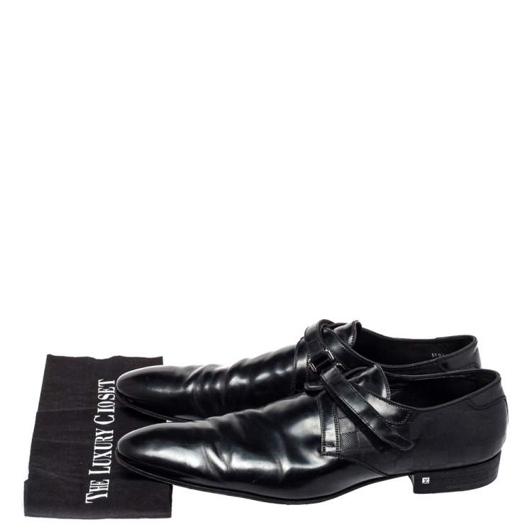 Pre Owned Louis Vuitton Black Damier Leather Velcro Loafers Size 47