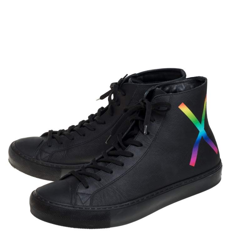 Pre Owned Louis Vuitton Black Leather Tattoo High Top Sneakers Size 42