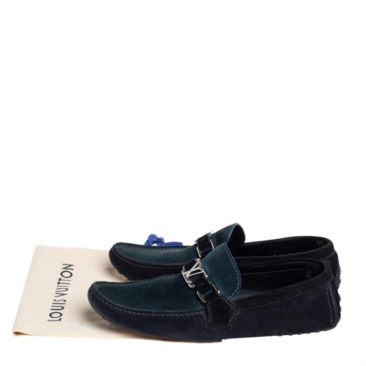Pre Owned Louis Vuitton Dark Tri Color Suede Hockenheim Slip On Loafers Size 40.5