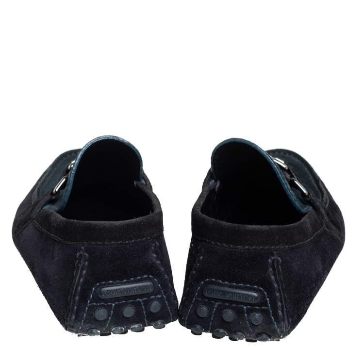 Pre Owned Louis Vuitton Dark Tri Color Suede Hockenheim Slip On Loafers Size 40.5