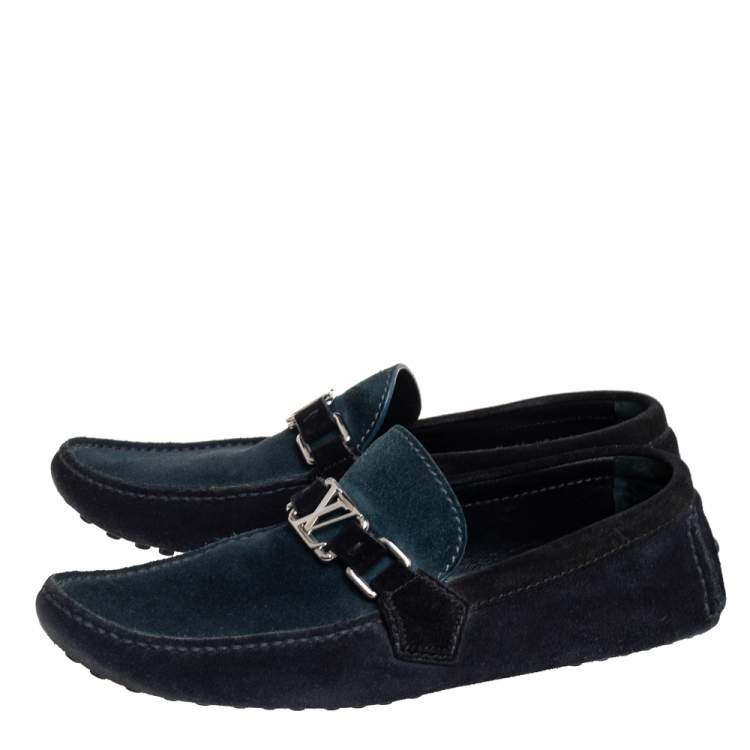 Pre Owned Louis Vuitton Dark Tri Color Suede Hockenheim Slip On Loafers Size 40.5