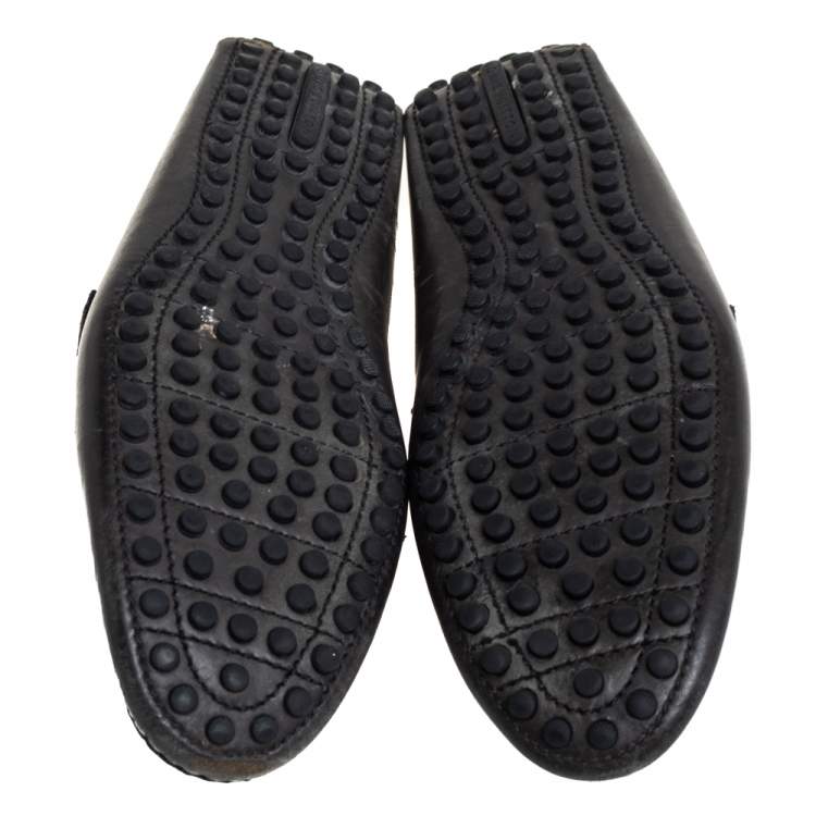 Pre Owned Louis Vuitton Dark Grey/Black Leather And Suede Hockenheim Slip On Loafers Size 40.5