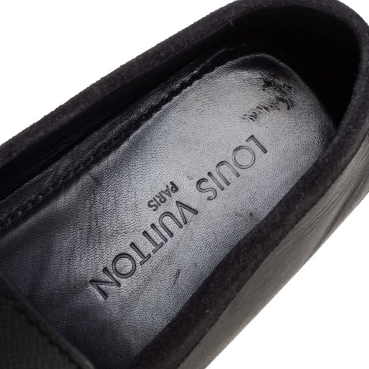 Pre Owned Louis Vuitton Dark Grey/Black Leather And Suede Hockenheim Slip On Loafers Size 40.5