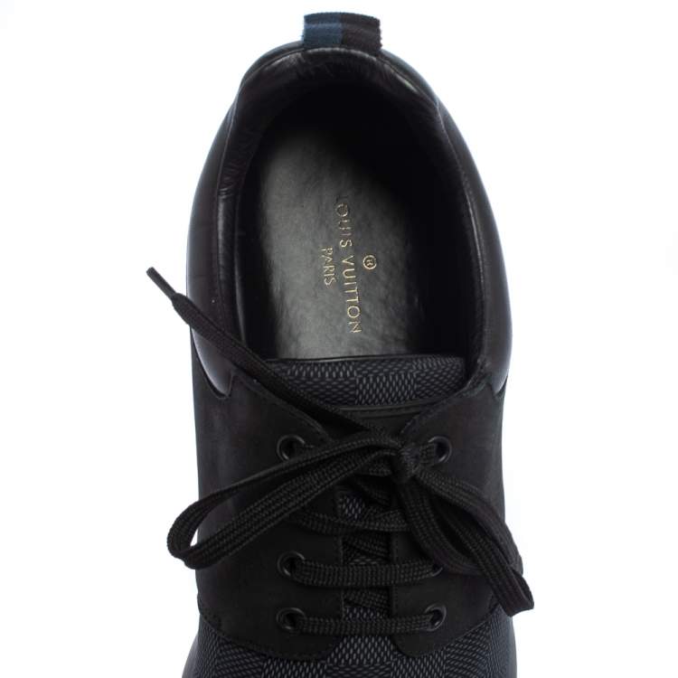 Pre Owned Louis Vuitton Black Damier Fabric, Nubuck  And Leather Fastlane Sneakers Size 42.5