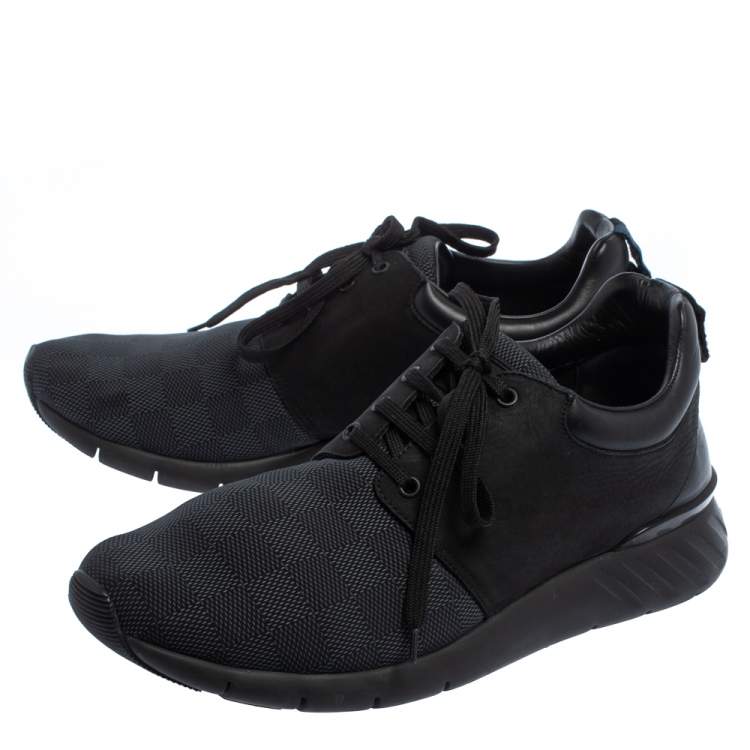 Pre Owned Louis Vuitton Black Damier Fabric, Nubuck  And Leather Fastlane Sneakers Size 42.5