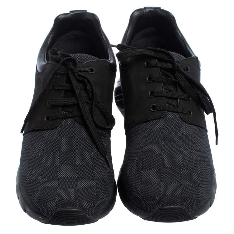 Pre Owned Louis Vuitton Black Damier Fabric, Nubuck  And Leather Fastlane Sneakers Size 42.5