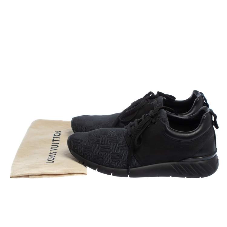 Pre Owned Louis Vuitton Black Damier Fabric, Nubuck  And Leather Fastlane Sneakers Size 42.5