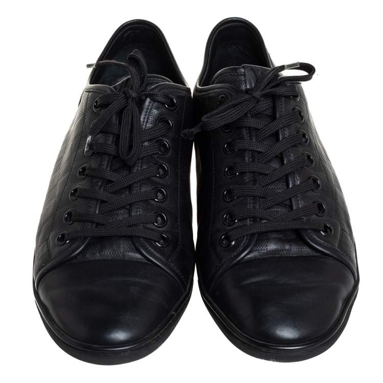 Pre Owned  Louis Vuitton Black Leather And Damier Canvas Low Top Sneakers Size 44