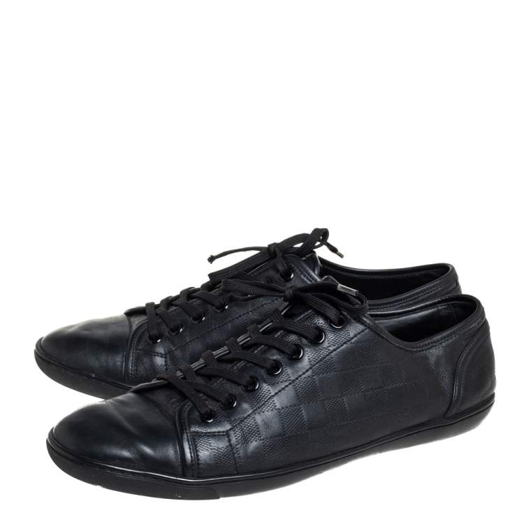 Pre Owned  Louis Vuitton Black Leather And Damier Canvas Low Top Sneakers Size 44